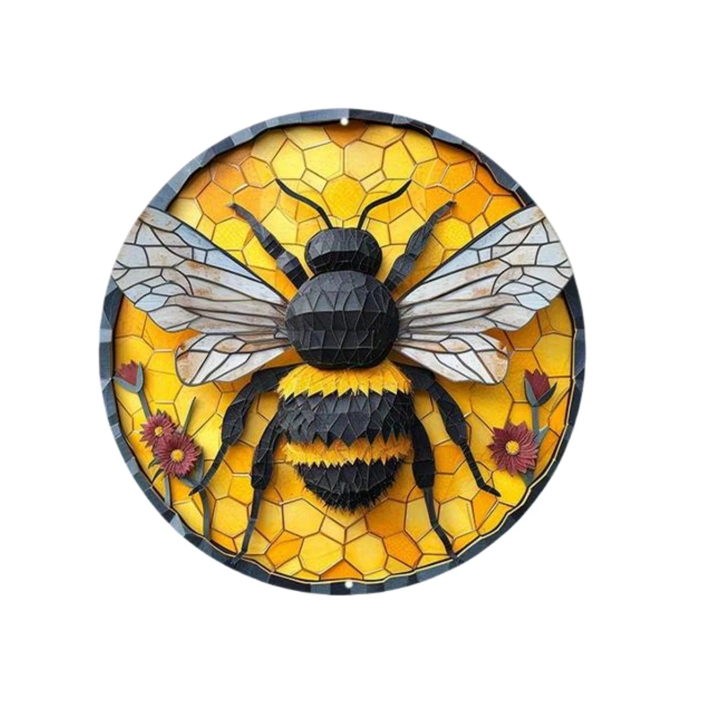 Round Metal Aluminum Sign Bee & Honeycomb Decorative Plates Entrance Decor Gift Mask Theme For Bar Club Home Room Wall Decor