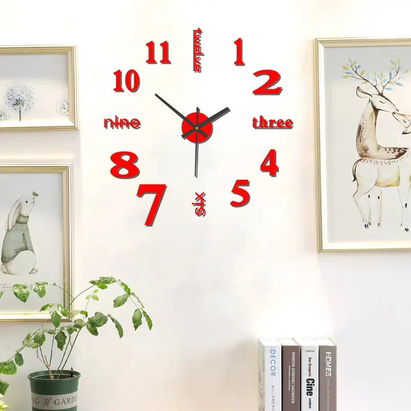 No Punch Creative Diy Clock 3d Wall Decal Decorative Clock Simple Modern Design Digital Diy Clock Diy Mute Wall Clock