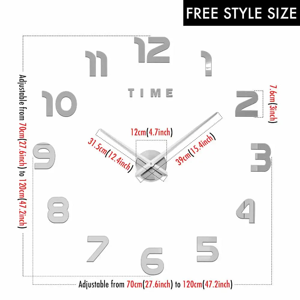 MCDFL 3D Large Wall Clock Self Adhesive Acrylic Mirror Stickers Giant Watches Timepiece Decoration Living Room for Home Interior