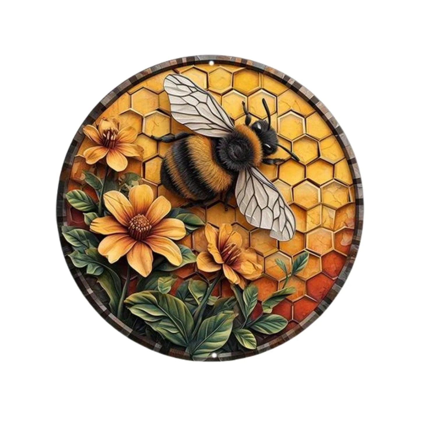 Round Metal Aluminum Sign Bee & Honeycomb Decorative Plates Entrance Decor Gift Mask Theme For Bar Club Home Room Wall Decor