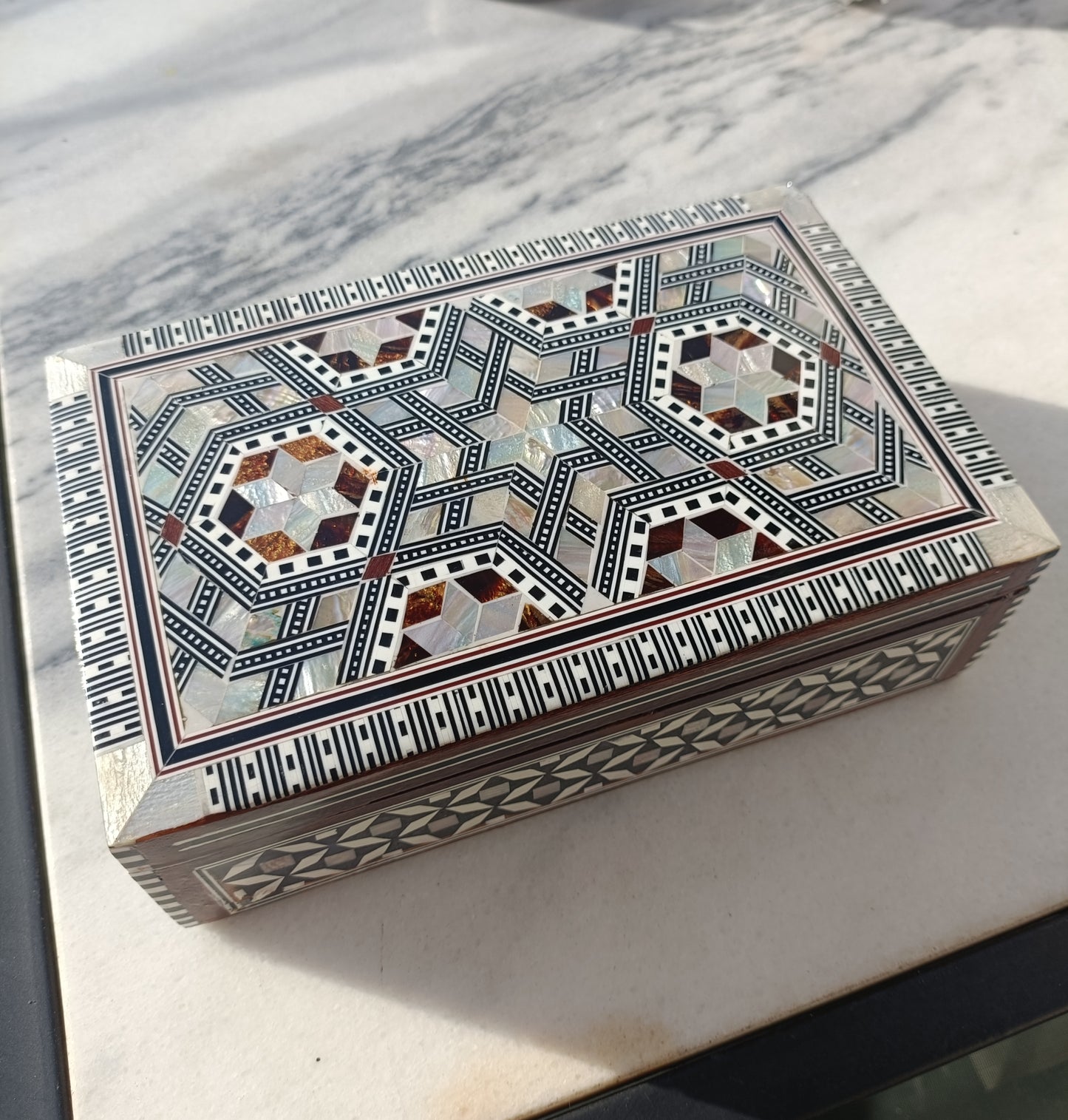 Wooden jewelry box Handcrafted with seashell