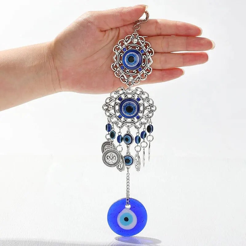 1 Pc Alloy Palm and Devil's Eye Charm for Car Pendant Home Wind Chime Hanging Outdoor Gardening Decoration Crafts