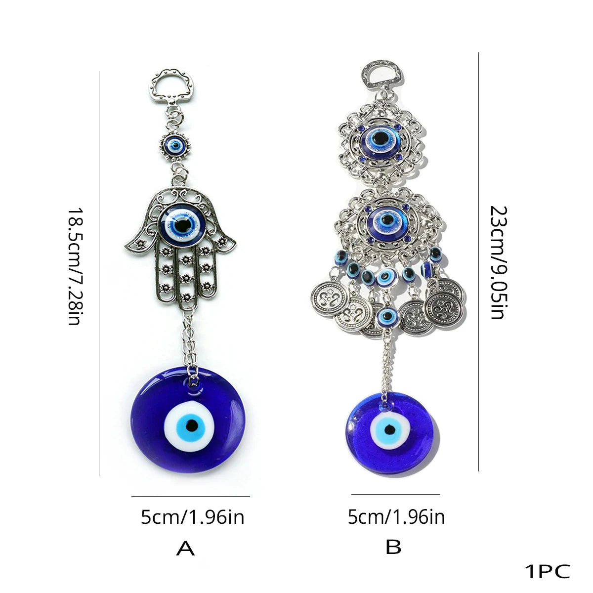 1 Pc Alloy Palm and Devil's Eye Charm for Car Pendant Home Wind Chime Hanging Outdoor Gardening Decoration Crafts