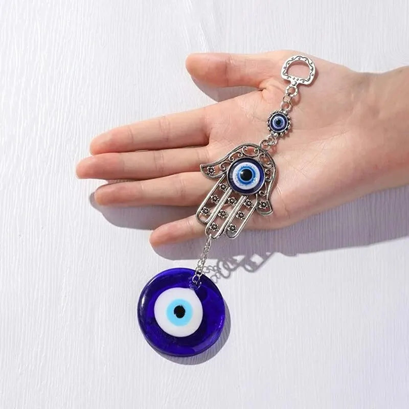 1 Pc Alloy Palm and Devil's Eye Charm for Car Pendant Home Wind Chime Hanging Outdoor Gardening Decoration Crafts