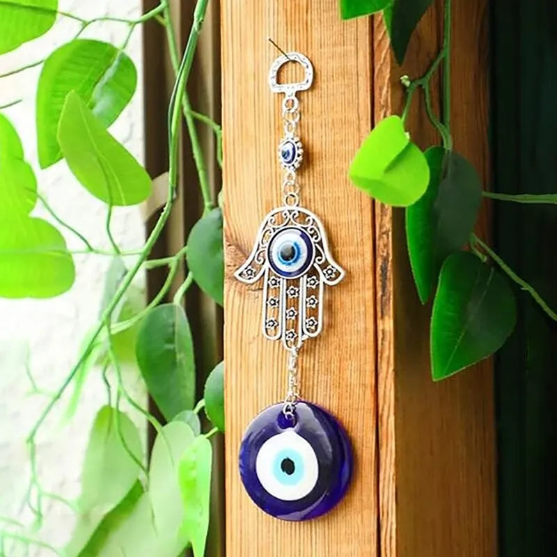 1 Pc Alloy Palm and Devil's Eye Charm for Car Pendant Home Wind Chime Hanging Outdoor Gardening Decoration Crafts