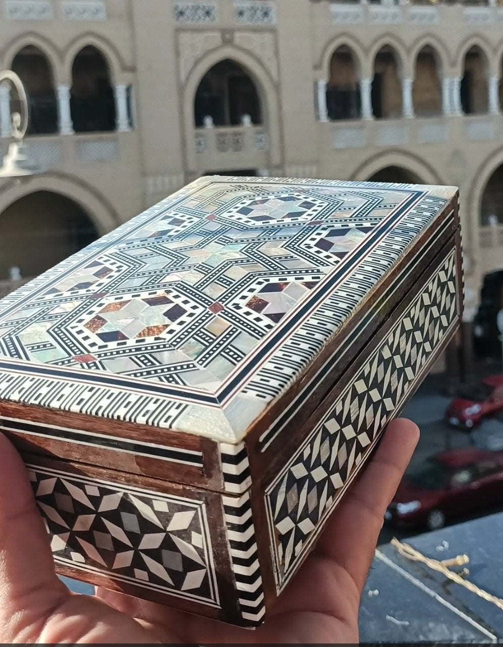 Wooden jewelry box Handcrafted with seashell